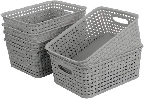 6-Pack Plastic Storage Organizer Basket, 10.04"L x 7.48"W x 3.95"H, Slightly Gray...