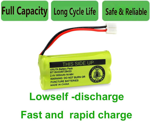 Kruta BT18433 BT28433 2.4V 800mAh Ni-MH Cordless Phone Battery Pack Compatible with BT18433/BT28433 CS6219 CS6229 DS6301 DS6151 DS6101 BT184342 BT...