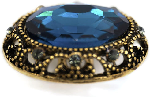 10 pcs Whole Oval Cut Blue Rhinestone Vintage Copper Hollow Metal Shank Sewing Coat Buttons -25mm -1"...