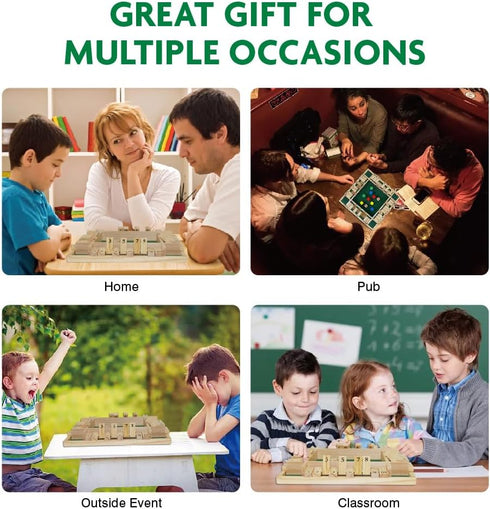 Shut The Box Dice Game with 8pcs Dices 12 inch Traditional Wooden Table Math Board Game 10 Numbers for Kids Adults, Family Classroom Home or Pub B...