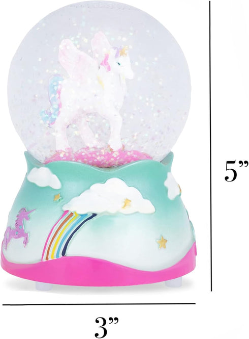Elanze Designs Flying Rainbow Unicorn 80MM Sturdy Wind Up Musical Glitter Water Snow Globe Tabletop Dresser Nightstand Figurine Decoration Plays T...