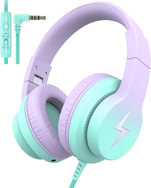 Kids Headphones, Wired Headphones for Kids Over Ear with Microphone, 85/94dB Volume Limiter Headphones for Girls Boys with Sharing Jack, Foldable ...
