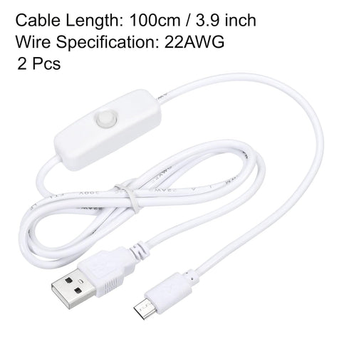 MECCANIXITY USB Cable with 501 ON/Off Switch, USB Male to Micro USB Male Power Cable 100cm for Digital Equipment LED Desk Lamp LED Strip White Pac...