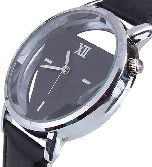 Unisex Charm Glass Hollow Triangle Dial Faux Leather Analog Quartz Wrist Watch...