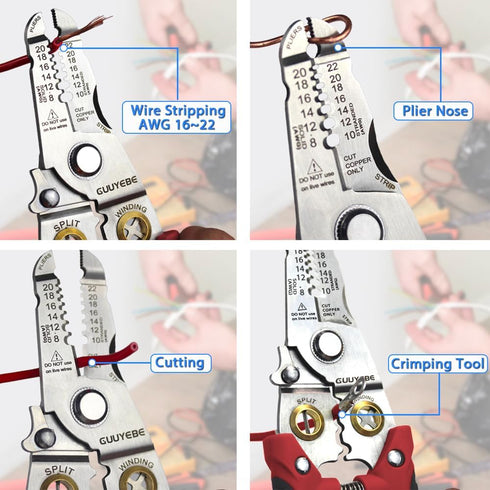 Wire Stripper, Multifunctional Wire Strippers Electrical with Cuts 8 10 12 14 16 18 20 22 AWG Cutter Pliers Splitter Winding Wires Cable Crimper C...