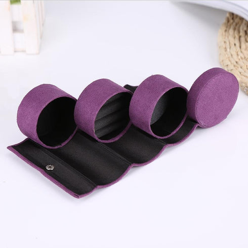 Fdit Retro Cylinder Shaped Jewelry Box Velvet Three-Layer Roll-up Snap Jewelry Storage Organizer Earrings Holder for Girls Women (Purple)...
