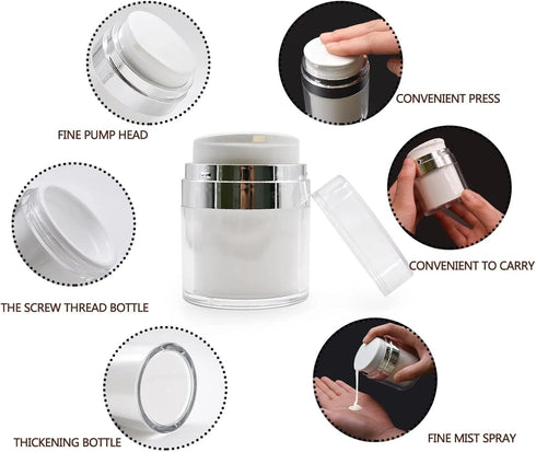 3-Pcs Modern Airless travel size cosmetic container- The finest Refillable Bottle for Creams, Gels, & Lotions- 0.5oz /1oz /1.7oz (black with silve...