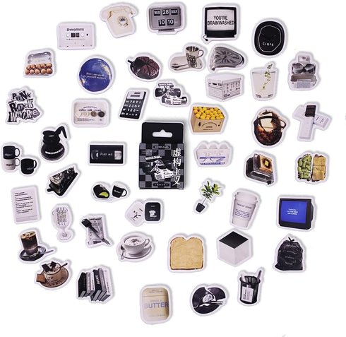 Coffee Theme Scrapbook Stickers, Obujopal 45pcs Stickers for Junk Journal, Laptop, Bullet Journal, DIY Decoration, Planners, Diary, Notebooks, Alb...