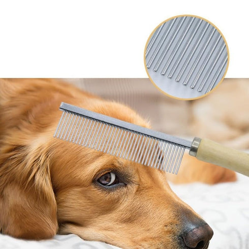 Silver Dog and Cat Combs For Grooming Long Haired Cats and Dogs - Pet Dog Cat Comb Stainless Steel Pin Teeth Wooden Handle Grooming Fur Hair Brush...