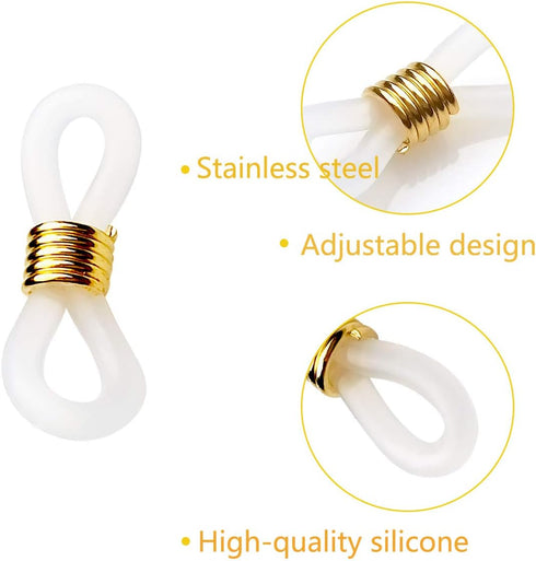 TTSAM 40 Pieces Eyeglass Chain Ends Adjustable Rubber Spectacle End Connectors for Eye Glasses Holder Necklace Chain (White and Gold)...