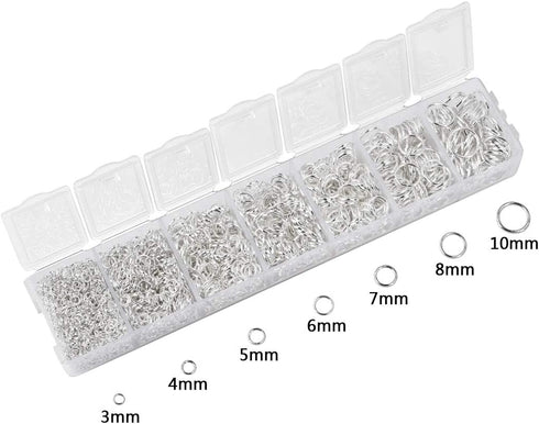 LANBEIDE 2296Pcs Jump Rings Silver Plated Jewelry Connectors Chain Links 3mm 4mm 5mm 6mm 7mm 8mm 10mm Box Set Open Jump Rings for Necklace Repair...