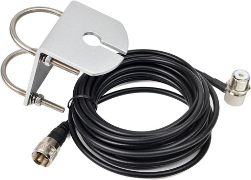 HYS L Shape Mount Mobile Antenna Bracket SO239 to PL-259 W/16.4ft(5m) Low Loss RG-58 Coaxial Cable, Heavy Duty Aluminum with 2pcs U-Bolts for PL25...