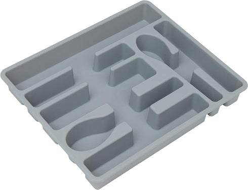 Home Basics 7 Compartment Deep Molded Plastic Flatware and Utensil Tray Holder Cutlery Organizer with Rounded Corners, Stackable Design | Grey...