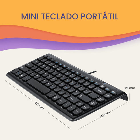 Perixx PERIBOARD-407B ES Mini Teclado USB - Teclas Tipo Chiclet - Negro Brillante - Español……...