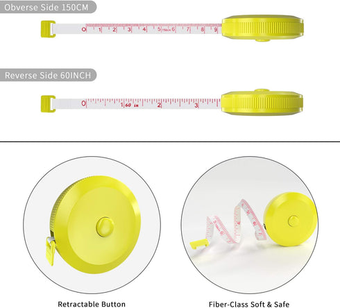 DiCUNO 60-Inch 1.5 Meter Soft and Retractable Tape Body Tailor Sewing Craft Cloth Dieting Measuring Tape (3 Pcs of Yellow with Soft Tape)...
