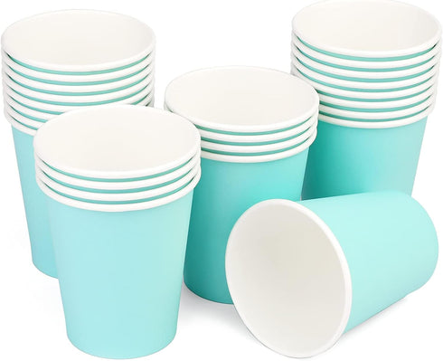25 Pack 8 oz Disposable Paper Cups, Light Blue Paper Coffee Cups, Hot/Cold Beverage Drinking Cups, Suitable for Offices, Home Kitchens, Coffee Sho...