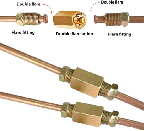 MuHize Brake Line Unions - 10 PCS Brass Inverted Flare Brake Line Unions (3/8" - 24 Threads) Assortment for 3/16" Brake Line Tube Fittings...