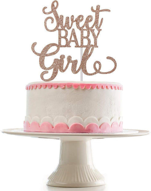 Sweet Baby Girl Cake Topper Rose Gold Glitter Baby Shower Girl Cake Topper Baby Girl Cake Topper for Baby Shower, Its A Girl Cake Toppers, Baby Gi...