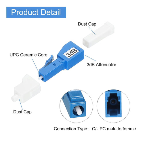 MECCANIXITY 3dB LC Fiber Attenuator, LC/UPC SM Single Mode Fixed Fiber Optic Attenuator Male to Female for Fiber Optic Transmission Pack of 2...