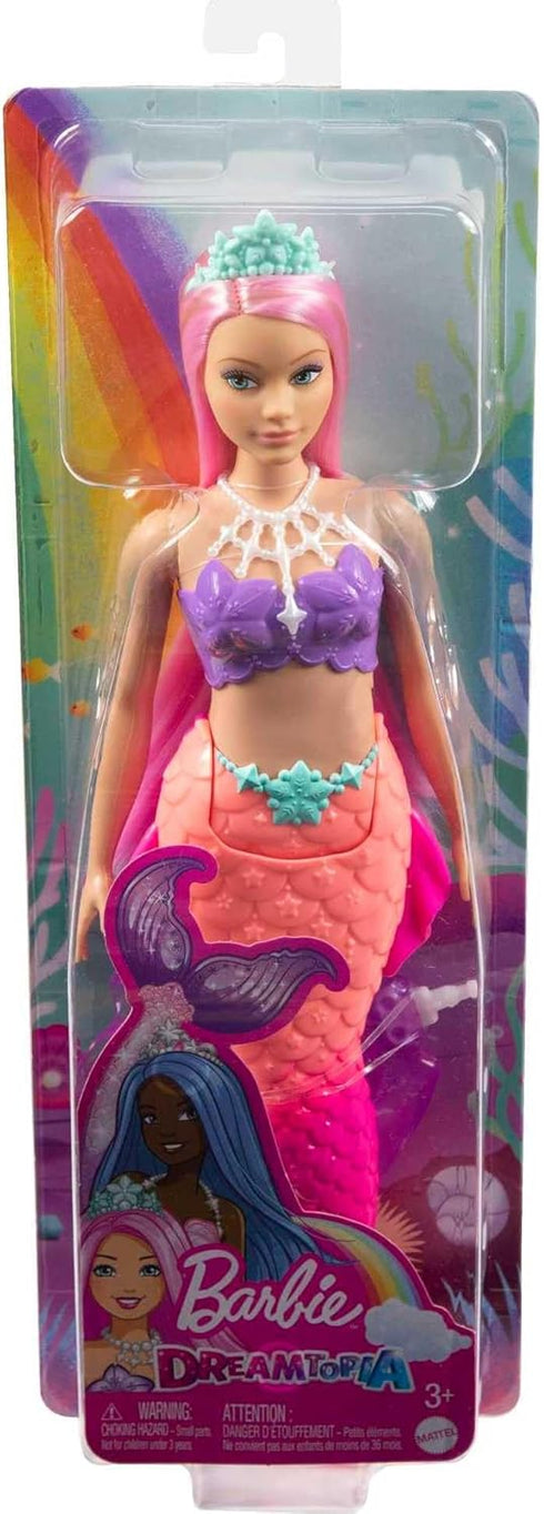 Barbie Dreamtopia Mermaid Doll with Curvy Body, Pink Hair, Pink Ombre Tail & Headband Accessory...