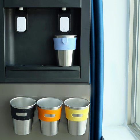 Rich&Ray 12oz Magnetic Fridge Cups, Magnetic Hanging Cup Hanging on Fridge, Ruesuable Stainless Steel Cups with Silicone Cup Holder for Fridges or...