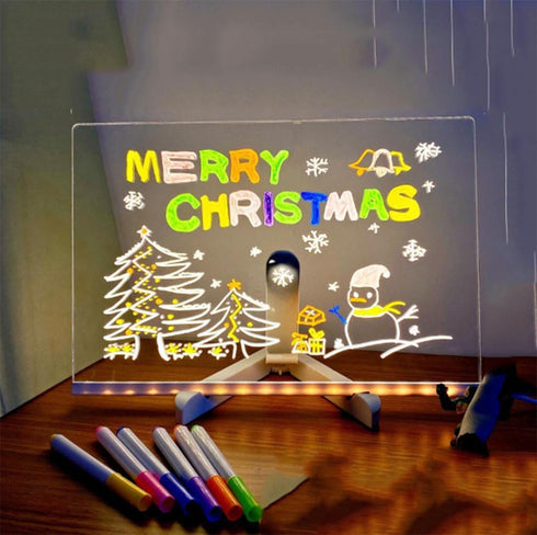 LYW Glowing Acrylic Marker Board, LED Note Board with Colors, Acrylic Dry Erase Board with 7 Color Pen Light Clear Desktop Note Memo Board, LED Le...