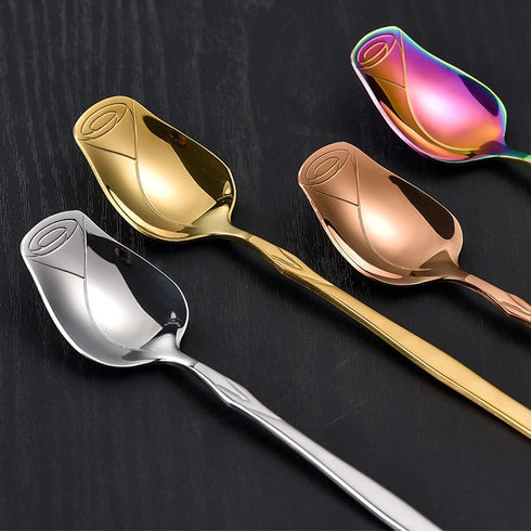 Stainless Steel Spoon Set 5 Pack, Rose flower shaped spoon, Coffee spoon?Dessert Spoon, Ice Cream Spoons, tea spoons?Love spoon, Cute holiday gift...
