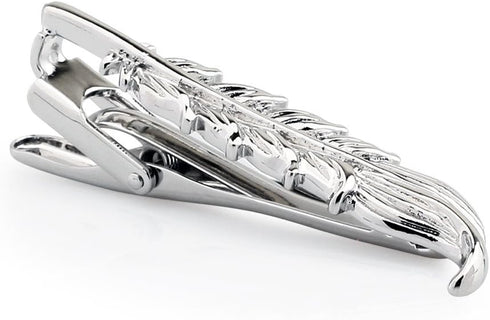 HONEY BEAR Mens Silver Leaf Tie Clip Bar for Normal Size Tie Wedding Gift 4.5cm...