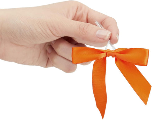 Bright Creations 100 Pack Orange Twist Tie Bows for Treat Bags - 3" Small Satin Ribbons Orange Twist Ties for Craft Decoration, Gift Wrap, Themed ...