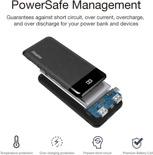 Energizer Power Bank - 10000mAh High Capacity Lithium Polymer Portable Charger, Lightweight, Fast Charging, Dual USB Outputs, TSA Approved, Compat...