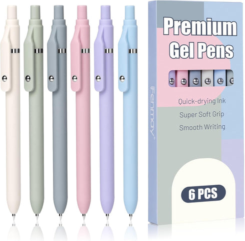 Gel Pens, 6 Pcs Smooth Writing Pens No Bleed & Smear, Black Ink Cute Pens Fine Point (0.5mm), Retractable Aesthetic Pens School Office Supplies fo...