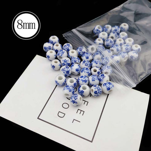 60Pcs 8mm Round Flower Ceramic Beads Handmade Porcelain Beads Spacer Beads Loose Beads String Beads for Bracelet Necklace Earrings Jewelry Making ...