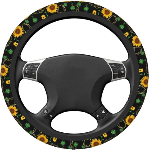 Sunflower Flower Pretty Steering Wheel Cover for Women Men Girls Car Accessories Decor Anti-Slip Neoprene Auto Steering Wheel Covers Protector Uni...
