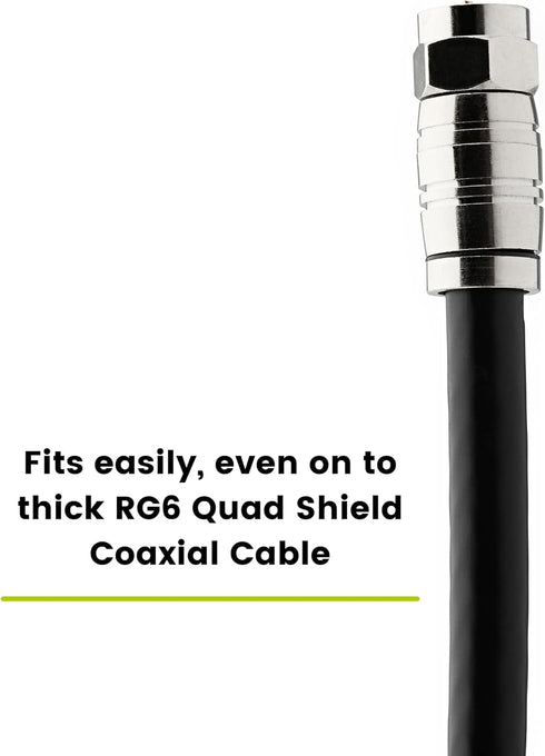 trueCABLE Universal Easy Fit RG6 & RG6Q Compression F-Connector for Dual Shield (DS) Tri-Shield and Quad Shield (QS) Coaxial Cable, 10 Pieces...