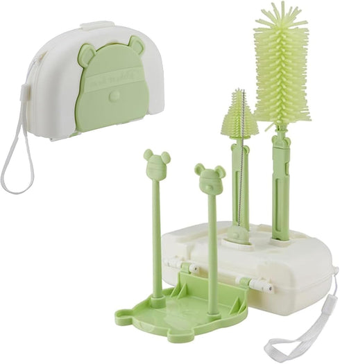 Baby Bottle Brush and Bottle Drying Rack Set,Baby Bottle Brush Travel Kit,Baby Bottle Brush Portable Bottle Holder for Baby(8 in 1,Green)....