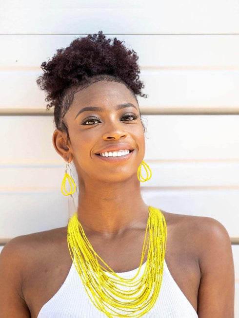 African Bead Necklace Earring Sets Yellow Bib Seed Statement Chunky Collar Multi Strand Boho Jewelry Accessories for Women...