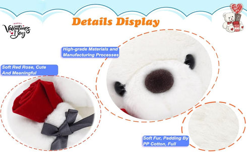 9.8'' Teddy Bear with Rose, Soft Plush Bear Doll Stuffed Animal Toys Valentines Day Decor Gifts for Her/Girlfriend Lover Mom Kids (White)...