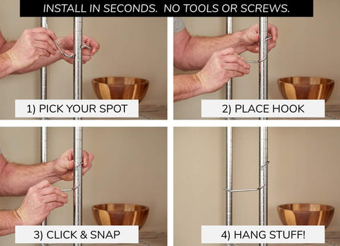 Shelf Pole Hooks 5-Pack | 2" Chrome All Purpose | Best Solution for Garage Shelving Storage Organization | Use with Metal or Wire Shelves and Rack...