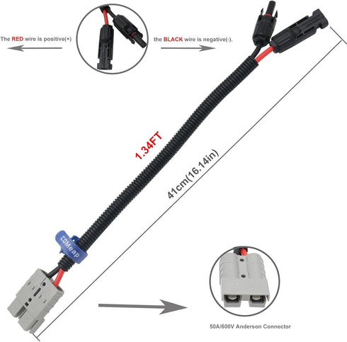 COMeap Solar Panel Connector for Anderson 10AWG, Compatible with MC-4 to 50A/600V Anderson Adapter Plug Charge Extension Cable for Solar Generator...