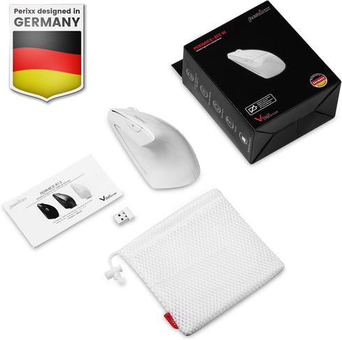 Perixx PERIMICE-813W Bluetooth Vertical Mouse - Wireless 3-in-1 Multi-Device Spec - Travelling Carry Bag - Ergonomic Right-Handed Design - White...