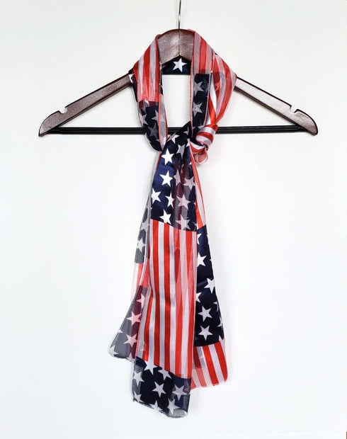 Rosemarie Collections Women's Red White And Blue 4th Of July Satin Stripe USA Fashion Scarf, 60" American Flag Stars Stripes...