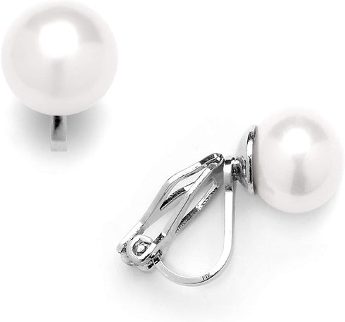 Mariell White Freshwater Pearl Stud Clip On Earring for Women, 9mm, Non-Pierced Earring Birthday Gift...