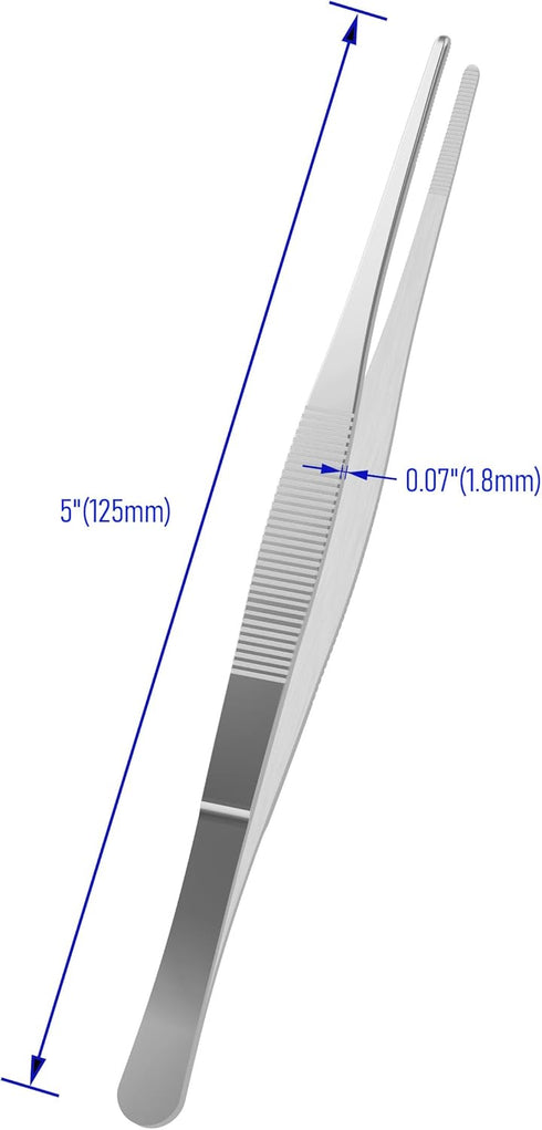 2 PCS 5 Inch Stainless Steel Tweezers, with Straight Round Blunt Serrated Tip, 0.07 Inch Thickness Stainless Steel, Multipurpose Daily Garden Home...