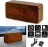 OCT17 Wooden Digital Alarm Clock, Multi-Function Smart Alarm Clock, LED Light Alarm Clock with USB Power Supply, Voice Control, Thermometer - Brow...
