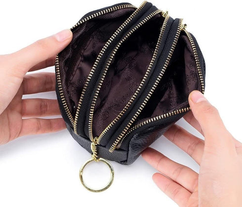 Andy's Orchids Small Wallet, Leather Coin Purse, 3 Zippered Pocket Change Pouch Wallet, Large Capacity Female Purse With Key Ring for Women Men, S...