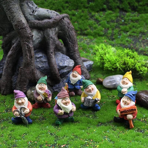Enchanted Garden Decor: 7-Piece Gnome Miniature Statues, Elf's Joyful Atmosphere Ornaments - Ideal for Gardens, Backyards, Patios, Lawns, Bonsai, ...