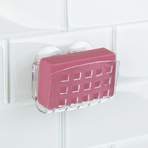 iDesign BPA-Free Plastic Sponge Holder for Kitchen Sink with Suction Cups, Ideal for Kitchen Sinks and Bathroom Organization, 3.75" x 2" x 2", Cle...