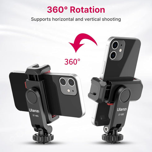 Phone Tripod Mount Holder for iPhone - ULANZI ST-06S Camera Hot 2 Cold Shoe Phone Mount Compatible for iPhone Android Sony Canon DJI Ronin S/SC Zh...