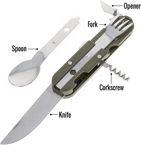ASR Outdoor 6 in 1 Camping Utensil Camp Kitchen Multi-Tool with Carrying Case and Bottle Opener...