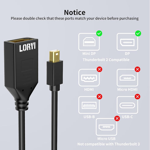 Mini Displayport to Displayport Adapter, Mini DP to Displayport Adapter 4K@60Hz, Compatible for Thunderbolt 2, MacBook Pro, MacBook Air, Mac Mini,...